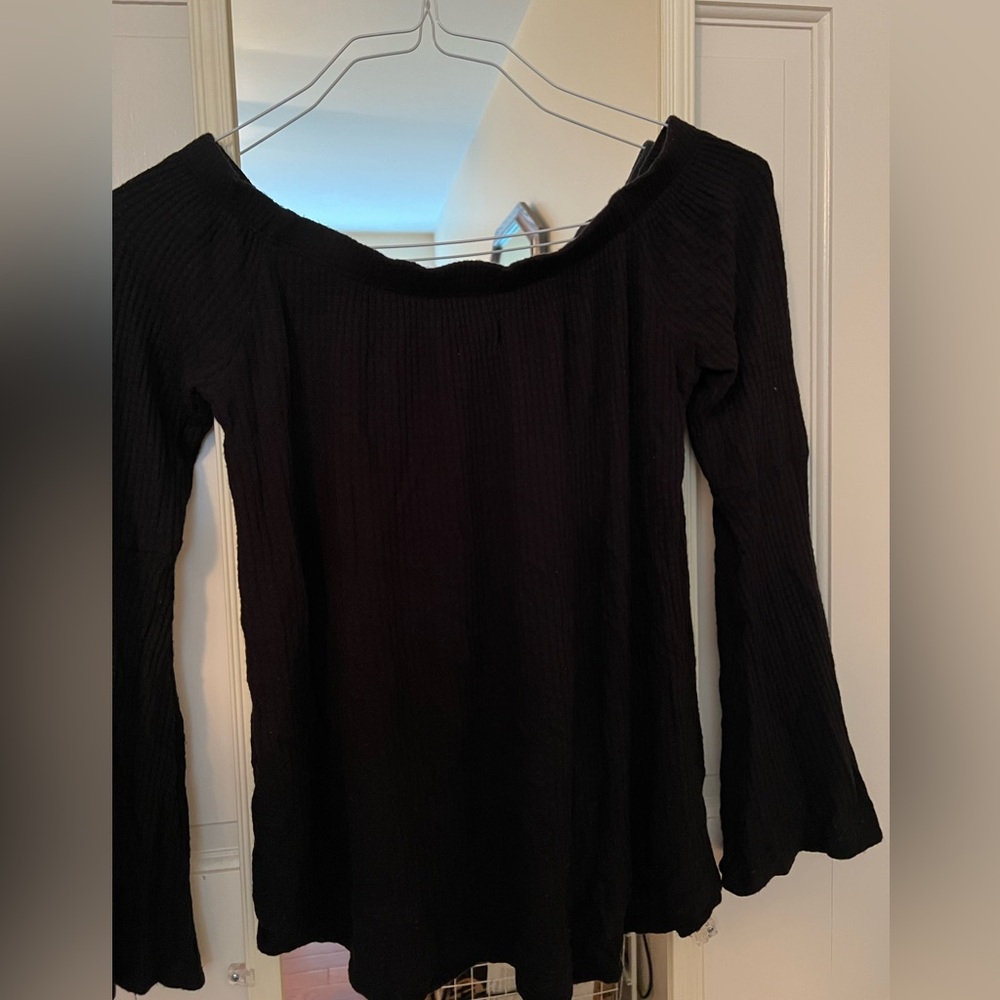 Hollister Black Off the Shoulder Top with Bell Sleeves
